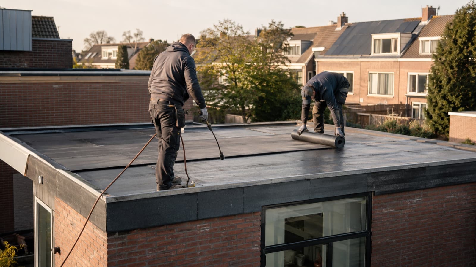 Dakdekkers vernieuwen een plat dak